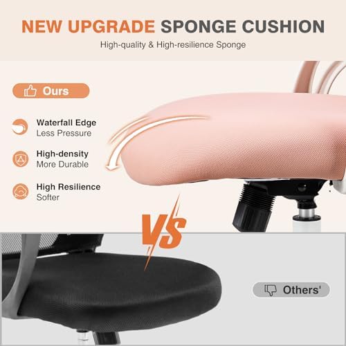 Sweetcrispy Home Office Chair, High Back Office Chair, Lumbar Support, Pink