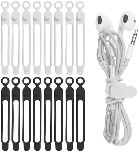 Silicone Cable Ties, Cord Organizer Cable Management, Black White