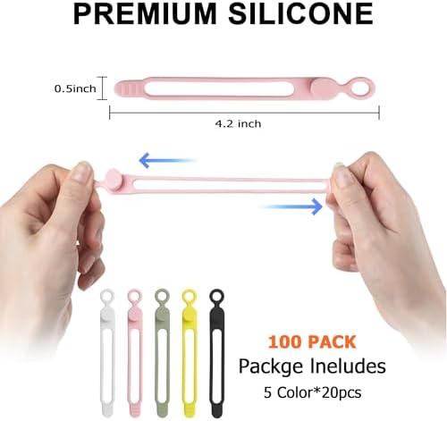 100Pcs Silicone Cable Ties, Cord Organizer Cable Management-Multi
