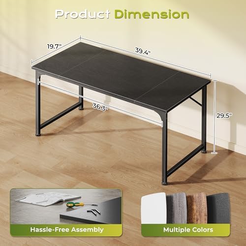 PRAISUN 40 Inch Computer Desk, Office Desk, Spacious Desktop, Black