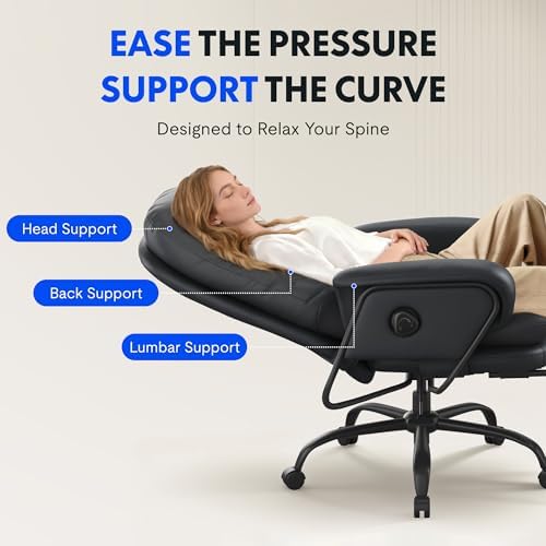 FLEXISPOT 2-in-1 Chaise Lounge Chair Indoor with Wheels Footrest 90-165° Reclining Lumbar Support, Chairs for Living Room Bedroom Study Relaxing Working Sleeping, Black PU Leather, HC4 Basic Back