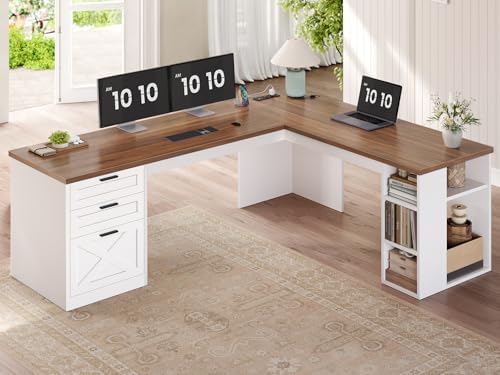 SEDETA 67" Farmhouse Executive L Shaped Desk with 3 Drawers