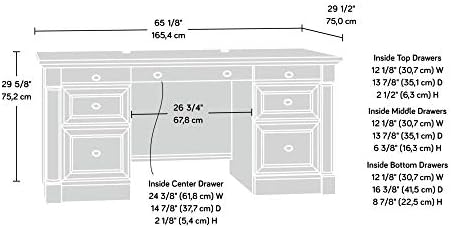 Sauder Palladia Office Desk with Drawers, Executive Desk with File Cabinet Storage, Cable Management, Keyboard Tray, in Select Cherry Finish