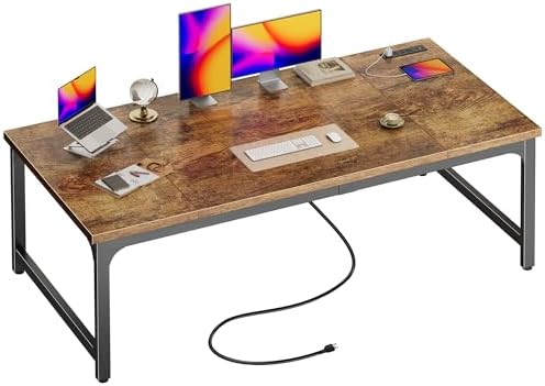 Huuger 63 x 31.5 inch Desk with Power Outlets & 0.95 Inch Thicker Desktop