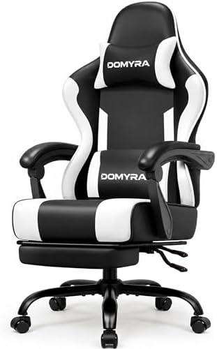 Gaming Chair Gamer Game Ergonomic with Footstool Lumbar Support Deep Black