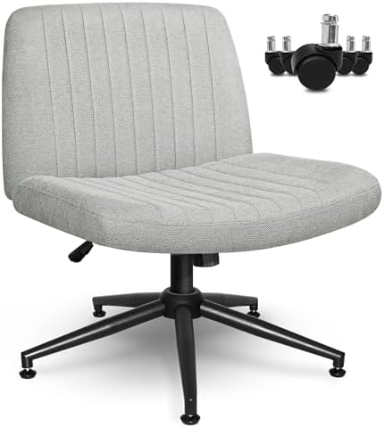 Orange Factory Criss Cross Chair, Wide Wheel Vanity Seat, Grey Dual Base