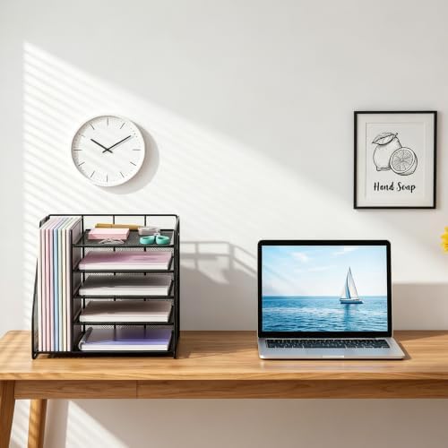 OPNICE Desk Organizer, 5-Tier Paper Organizer Letter Tray, Black