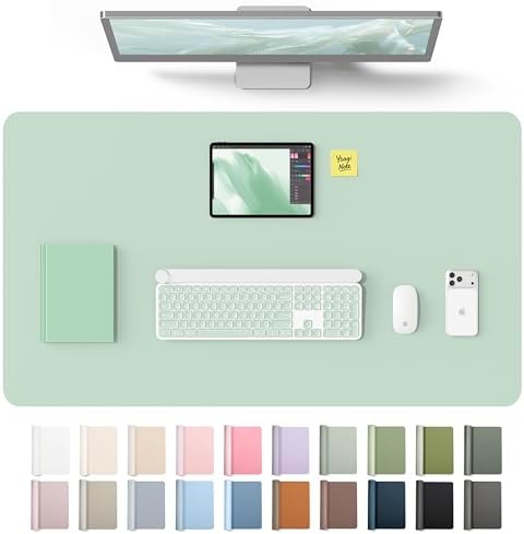 YSAGi Leather Desk Protector, Office Mat, Large Mouse Mat, Non-Slip PU Leather Blotter, Laptop Desk Mat, Waterproof Writing Pad for Office and Home(Pale Green, 40" x 24")