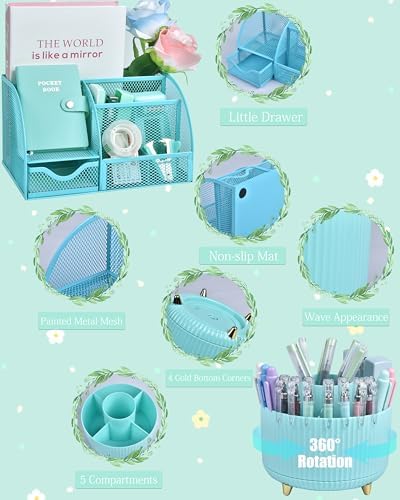 LXEVIHK Green and Blue Desk Accessories 21-Piece Office Supplies Gift Set