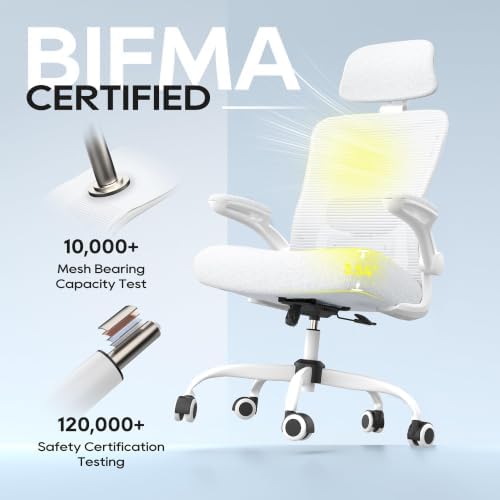 Ergonomic Office Chair - High Back Desk Chair with Adjustable Lumbar Support, Breathable Mesh Back, 330LBS Capacity, Easy Assembly (White/White)