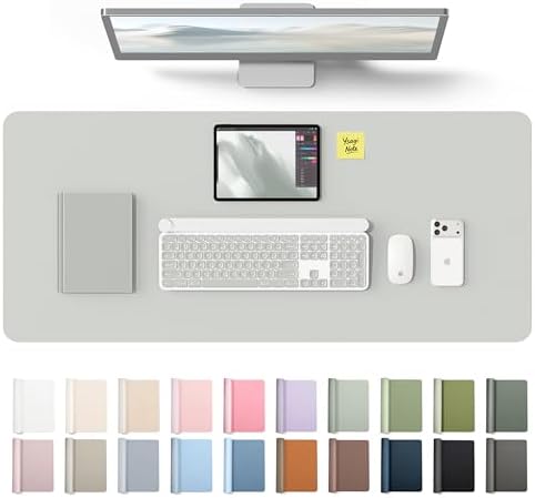 YSAGi Leather Desk Protector, Office Mat, Large Mouse Mat, Non-Slip PU Leather Blotter, Laptop Desk Mat, Waterproof Writing Pad for Office and Home(Light Grey, 42" x 17.2")