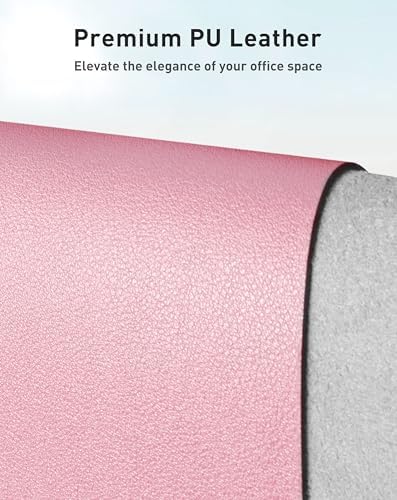 Aothia Faux Leather Desk Mat - Large Mouse Pad, Non-Slip PU Leather Blotter, Waterproof Writing Surface for Office and Home (Fairy Pink, 63" x 17")