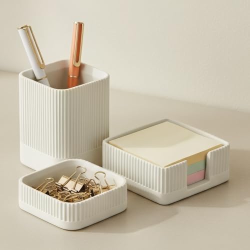 Aesthetic Desk Organizer Set of 3 - Sturdy Concrete Office Accessories