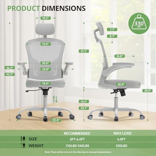Synorla Office Chair|330LBS Capacity Ergonomic Desk Chair