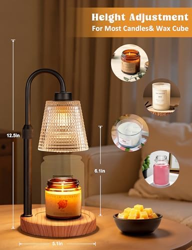 Innqoo Rustic Candle Warmer Lamp with Timer, Dimmable Candle Warmer for Jar Candles, Height Adjustable Wax Melts Warmer, Birthday Gifts for Women Mom, House Warming Gifts New Home Decor