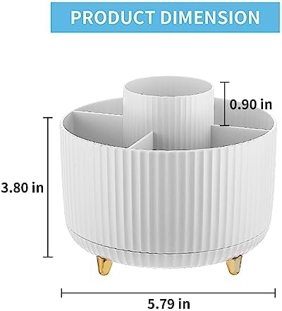 Marbrasse Desk Organizer, 360-Degree Rotating Pen Holder, Desk Organizers and Accessories with 5 Compartments Pencil Holder, Art Supply Storage Box Caddy for Office, Home（White）