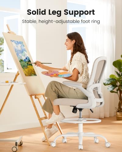 ErGear Drafting Chair,Tall Office Chair with Flip-Up Armrests, High Desk Chair Adjustable Height and Adjustable Footrest Ring, Ergonomic Standing Desk Chair with Lumbar Support, Khaki,20 Pack