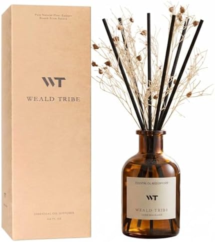 WEALD TRIBE Flower Reed Diffuser Set Clean White Linen Scent for Bathroom Air Fresheners | 4.0 fl oz Essential Oils with Sticks Home Fragrance Defusers | House Bedroom Office Shelf Decor & Gift