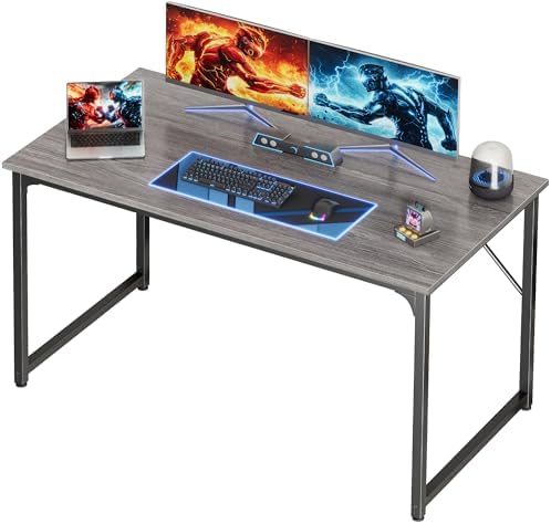 PRAISUN 48 X 24 Inch Computer Desk with Deeper Desktop, Gaming Office Writing Work Desk for Home Office, Study, Bedroom, Work from Home, Metal Frame, Grey