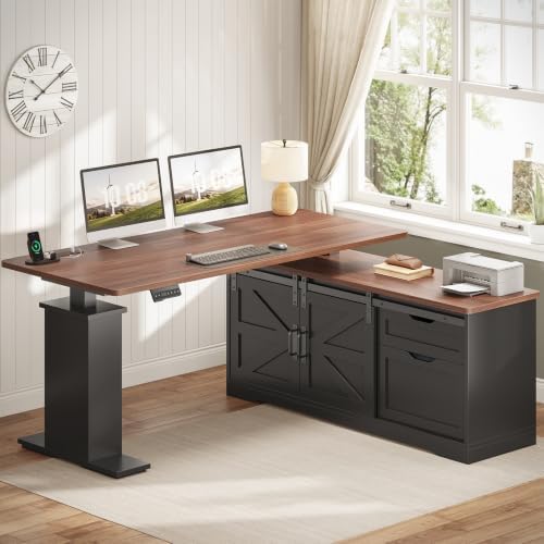 SEDETA Farmhouse 55 inch L Shaped Standing Desk with Storage Drawers