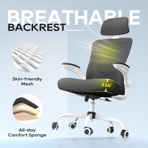 Ergonomic Office Chair for Long Hours, Adjustable Padded Lumbar Support for Lower Back Relief, 330 lb Capacity, Comfortable Computer Desk Chair for Home Office, Work & Study
