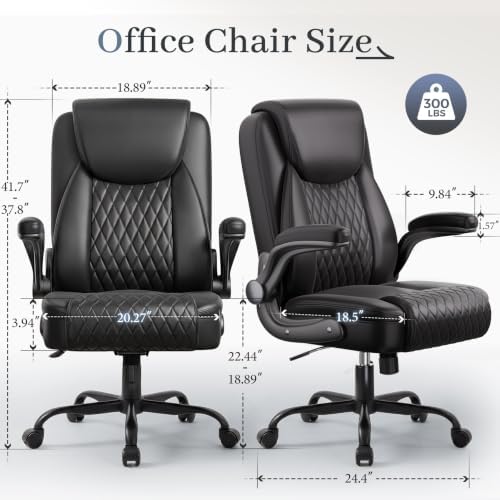 GTPOFFICE Executive Office Chair with Comfortable Lumbar Support, Ergonomic Gaming Chair with Flip-up Armrests & Zoned Pressure-Relief Cushion, Comfy PU Leather Desk Chair, Light Black