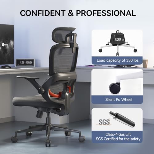 SIHOO B100 SE Office Chair, Desk Chair with Adaptive Lumbar Support & 2D Flip-up Armrests, 135° tilt Soft Memory Foam Erogonomic Chair for Home Office,Hold 300 LBS, 2 Packs, Jet Black
