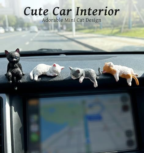 10 Pcs Cat Computer Monitor Decor, Mini Little Cats for Computer Monitor Resin Figurines, Cute Dashboard & Desk Decorations (3.9 x 2.3 in)