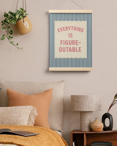 FGFK Everything Is Figureoutable Inspirational Wall Art Poster Hanger Frame, Retro Pink and Blue Positive Affirmations Canvas Prints Framed Wall Decor for Home Classroom Office, 12x16 Inch