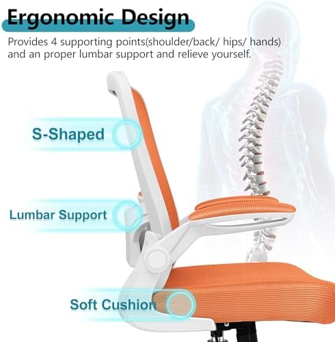 FelixKing Office Chair, Ergonomic Desk Chair Breathable Mesh Chairs Adjustable High Back Lumbar Support Flip-up Armrests, Executive Rolling Swivel Comfy Computer Chairs Home Office Sunset Orange