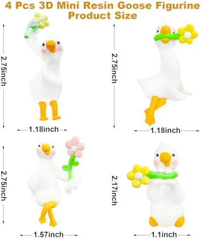 4 PCS Resin Goose Figurine Computer Monitor Decor,Cute Mini Goose Statues for Car Dashboard,Funny Desk/TV/Photo Frame Decorations (Goose with Flowers)