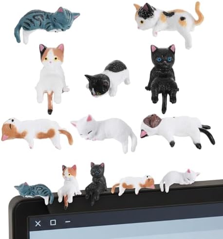 8Pcs Cat Desk Accessories, Cute Resin Mini Cat Desk Figurines for Monitor, Car Dashboard & Desk-Decor, Adorable Mini Cats Figurines for Office Car Home Decor, Ideal Gift for Cats Lovers