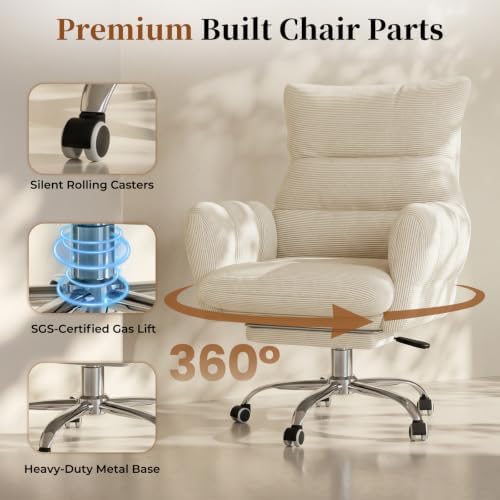 HOMRELEXA Cross Legged Office Chair, Cloud Desk Chair with Flip-Up Arm Rests, Foot Rest, Wide Seat, Comfy Executive Ergonomic Computer Gaming Chair, Beige