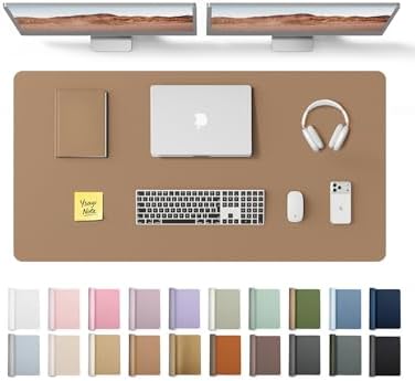 YSAGi Leather Desk Protector, Office Mat, Large Mouse Mat, Non-Slip PU Leather Blotter, Laptop Desk Pad, Waterproof Writing Pad for Office and Home (Khaki, 47.2" x 23.6")