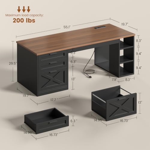 SEDETA 55.1" Farmhouse Office Desk with 3 Drawers for Home Office