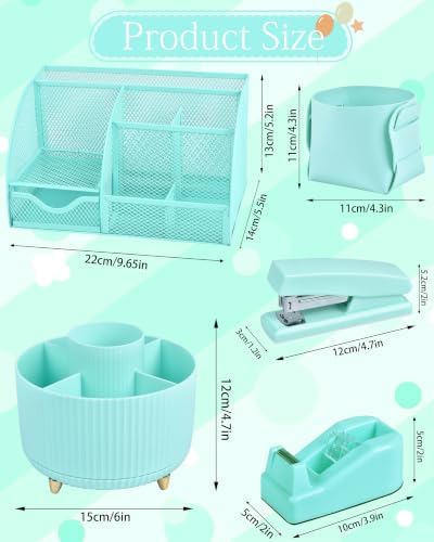 Green Desk Accessories and Organizers with Desk Organizer and 360°Rotating Pen Holder stapler Pen and a Lot of Office Green Office Supplies Beautifully Presented in a Gift Box
