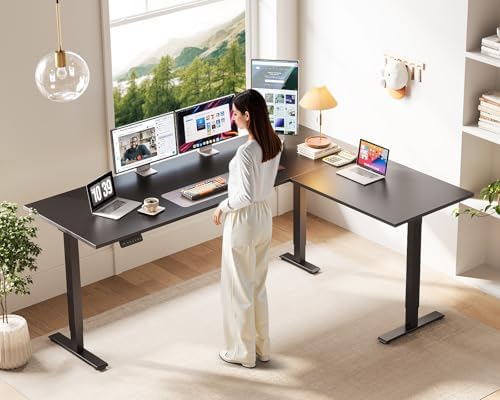 Casaottima 71 Inch L Shaped Electric Standing Desk, Home Office, Black