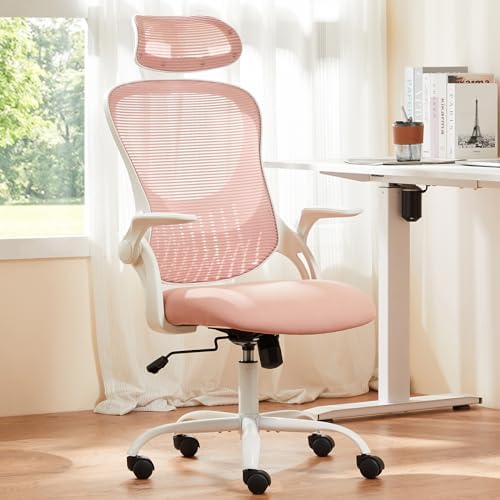 Sweetcrispy Home Office Chair, High Back Office Chair, Lumbar Support, Pink