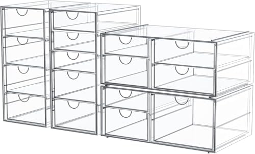 caktraie 4-Pack Acrylic 16-Drawer Storage & Makeup Organizer for Desk