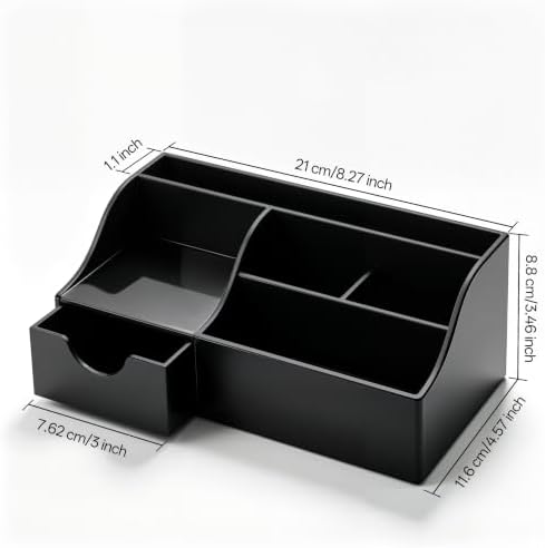 HBlife Acrylic Desk Organizer with Drawer, Pen & Pencil Holder, Multifunctional Desktop Caddy for Office Supply and Organization (Black)