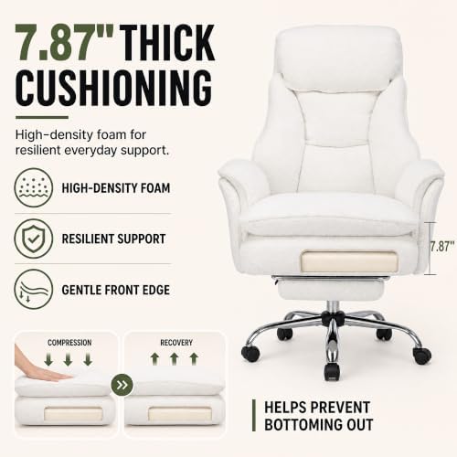Criss Cross Office Chair with Wheels,Flip-Up Arms and Footrest, White
