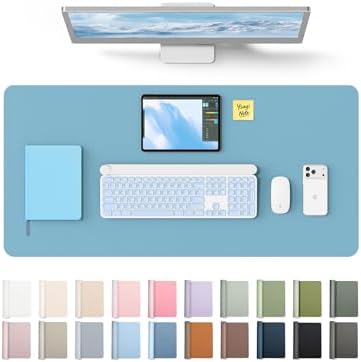 YSAGi Leather Desk Protector, Office Mat, Large Mouse Mat, Non-Slip PU Leather Blotter, Laptop Desk Pad, Waterproof Writing Pad for Office and Home (Sea Blue, 31.5" x 15.8")