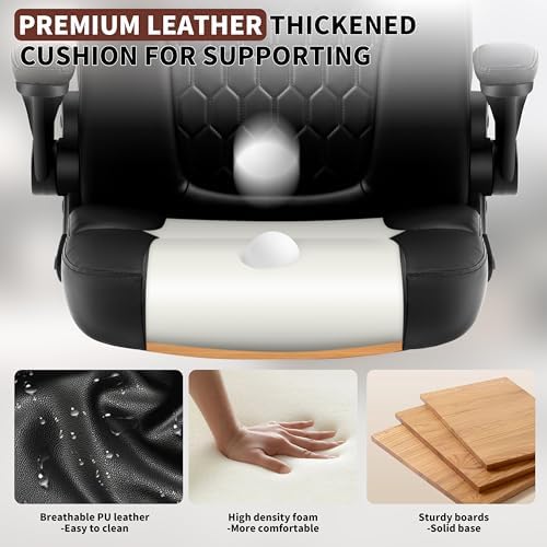 Leather Office Chair Swivel Lumbar Support for Short People Black