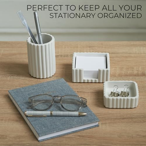 Modern Aesthetic Desk Accessories Set of 3 - Stylish Concrete Organizers