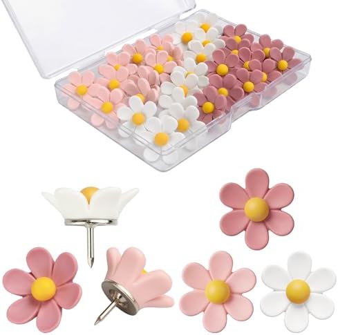 30 Pcs Flowers Push Pins Decorative Thumb Tacks in 3 Colors Cute Office Decor for Women Cork Board Bulletin Board, Photos Wall Maps and Other Offices Schools Supplies Christmas Decoration
