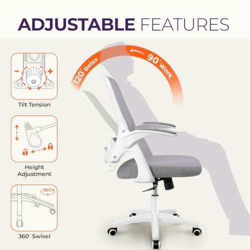 NEO CHAIR Office Desk Chair, Ergonomic Mesh with Flip-Up Armrests, Grey