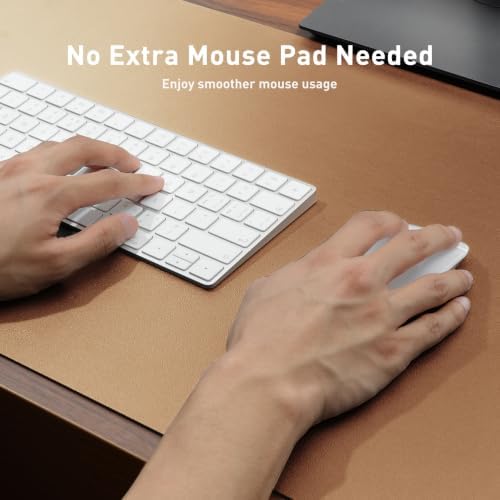 Aothia Faux Leather Desk Mat, Waterproof Desk Pad (Khaki, 48" x 17")