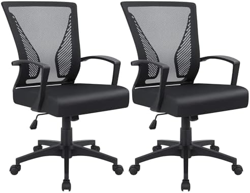Furmax Office Chair Ergonomic Computer Desk Mesh Chair Mid Back Swivel Lumbar Support with Armrest (2, Black)