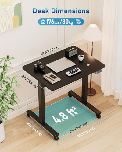 32" Small Rolling Electric Standing Desk Adjustable Height for Home Office