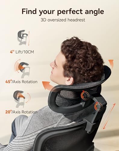 SIHOO B100 PRO Ergonomic Office Chair with Footrest, Mesh Office Chair with Adaptive Lumbar Support, Computer Chair with Wide Headrest, Desk Chair with 360° Rotatable Flip-Up Armrests, Jet Black